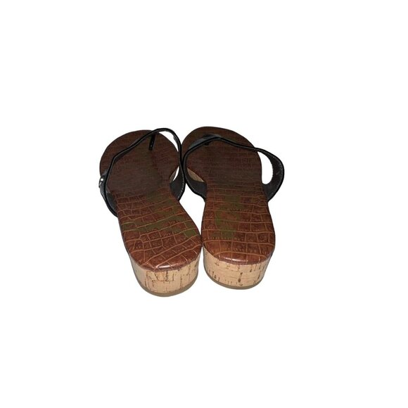 Sam Edelman Tanya Black Faux Patent Leather Thong Cork Wedge Sandals Size 8 - Picture 4 of 9
